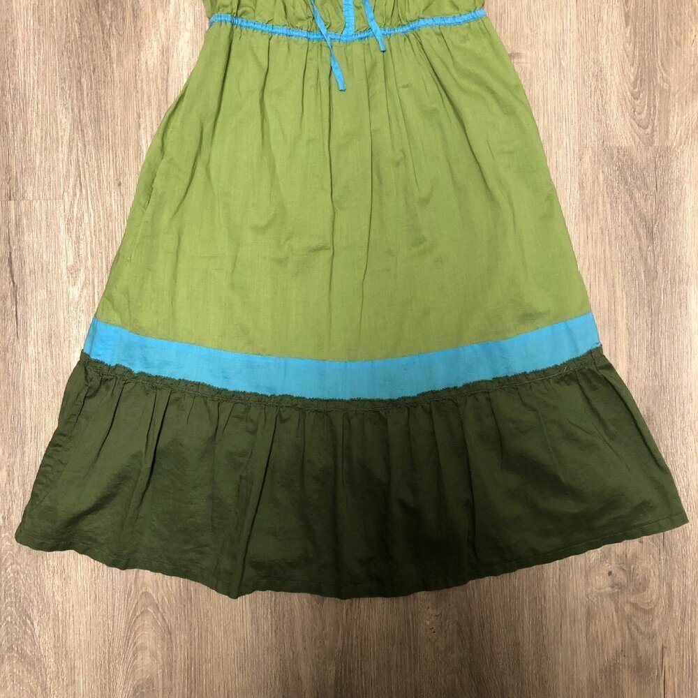 Vintage Y2K American Eagle Size 4 Baby Doll Dress Tier Ruffle Blue Green Cotton - Picture 6 of 11